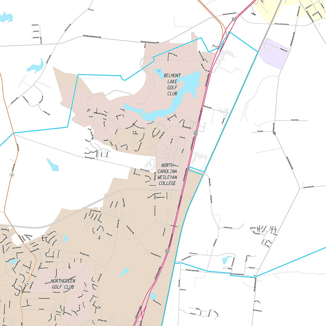 Premium Style Wall Map of Rocky Mount, NC