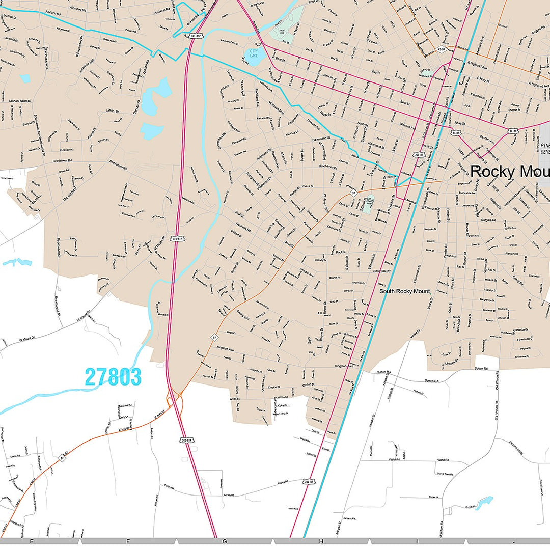 Premium Style Wall Map of Rocky Mount, NC