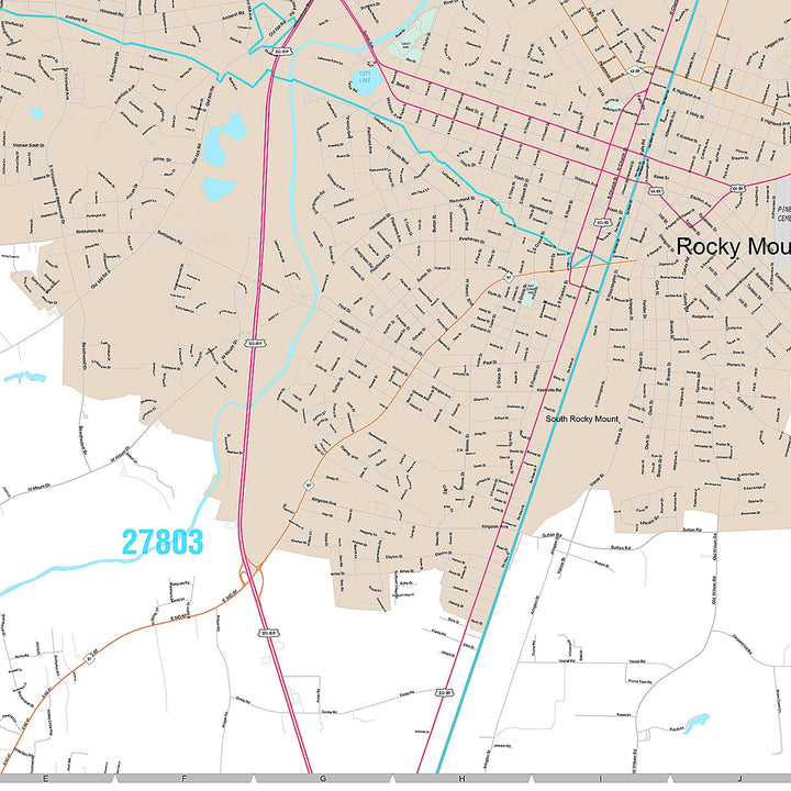 Premium Style Wall Map of Rocky Mount, NC