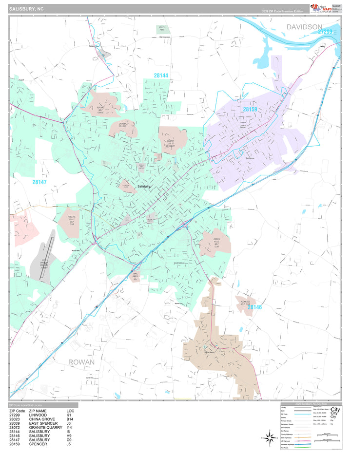 Premium Style Wall Map of Salisbury, NC