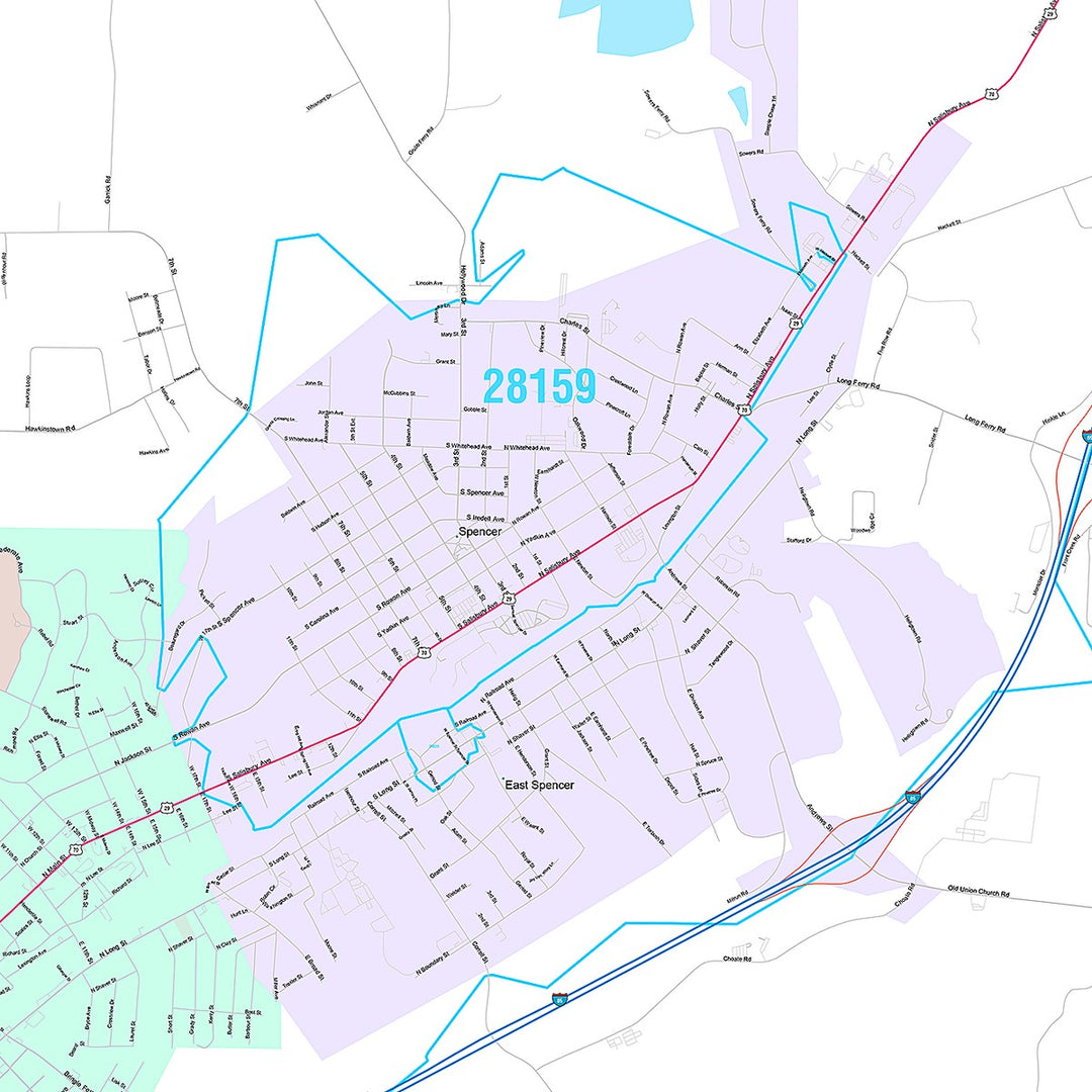 Premium Style Wall Map of Salisbury, NC