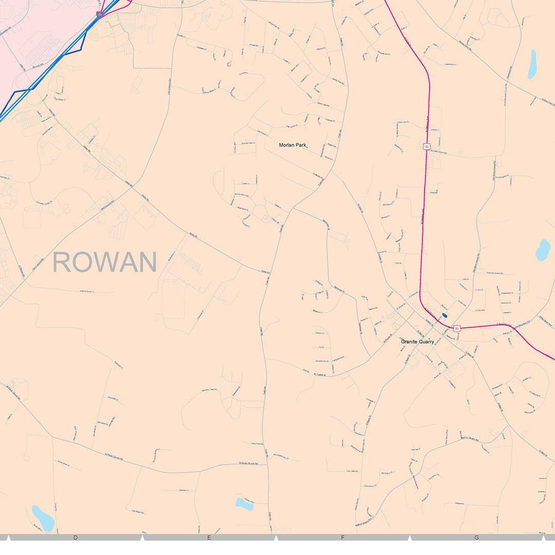 Color Cast Zip Code Style Wall Map of Salisbury, NC