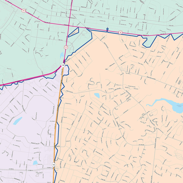 Color Cast Zip Code Style Wall Map of Wilmington, NC