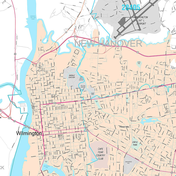 Premium Style Wall Map of Wilmington, NC