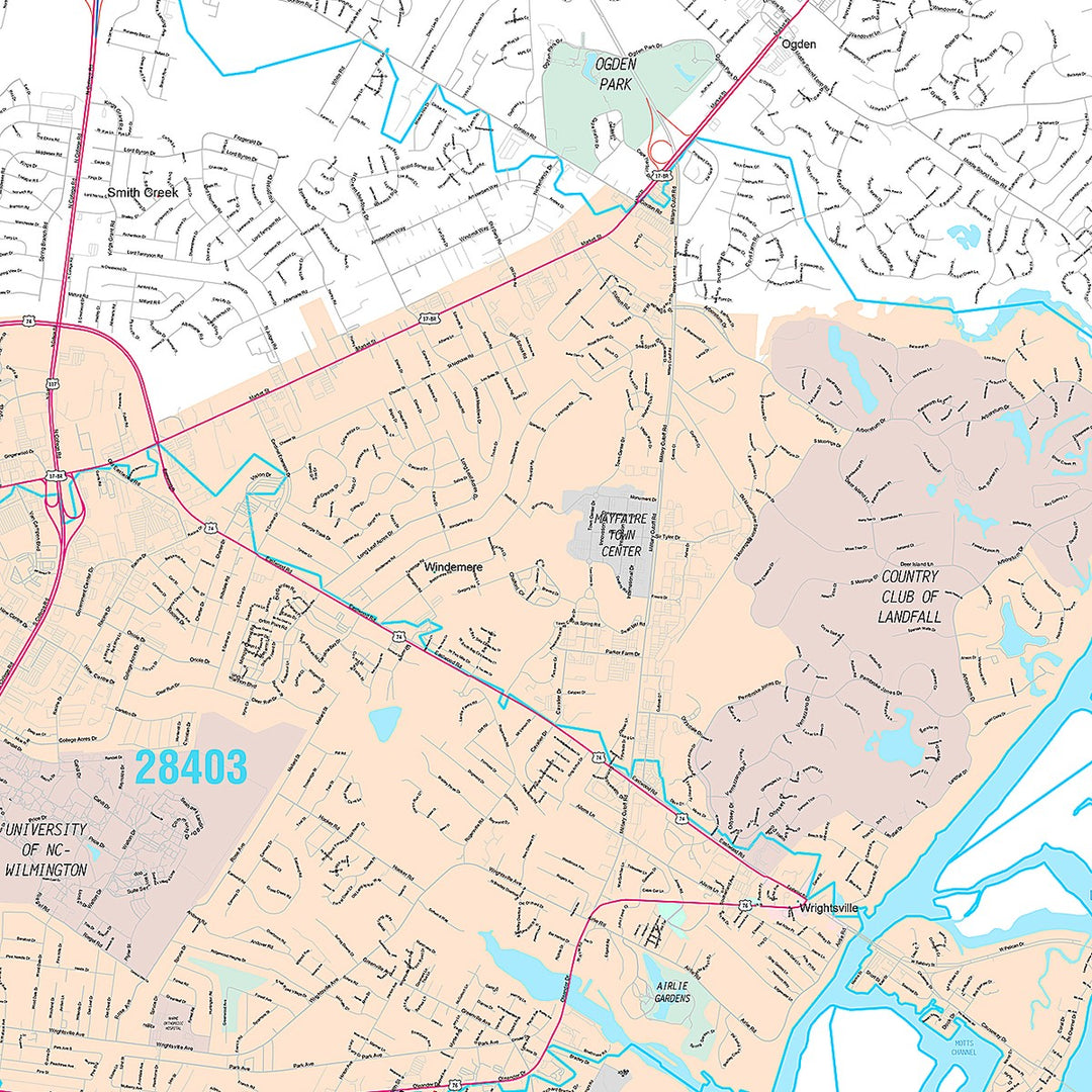 Premium Style Wall Map of Wilmington, NC