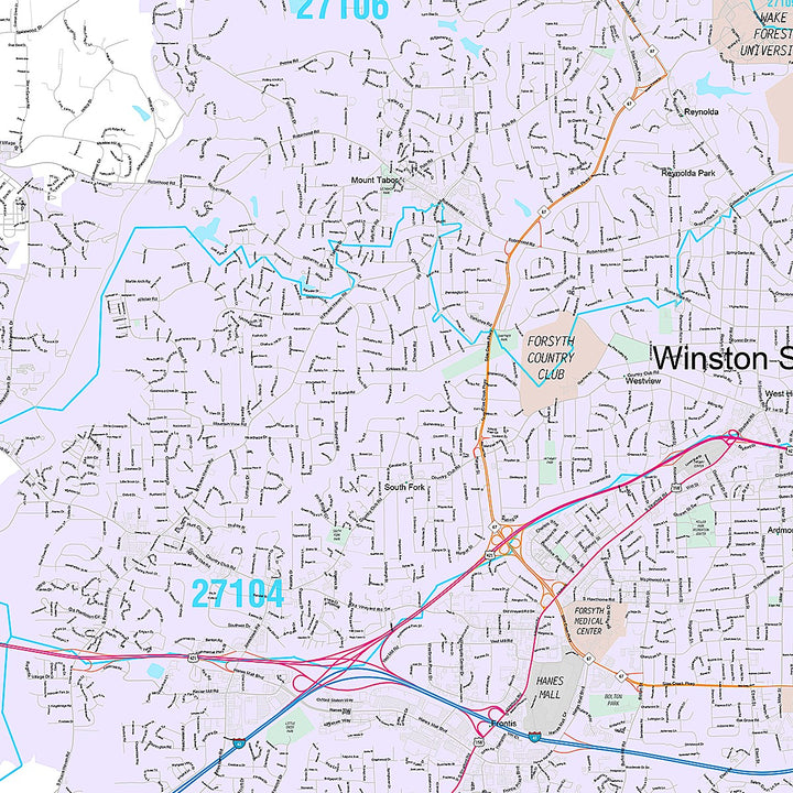 Premium Style Wall Map of Winston Salem NC