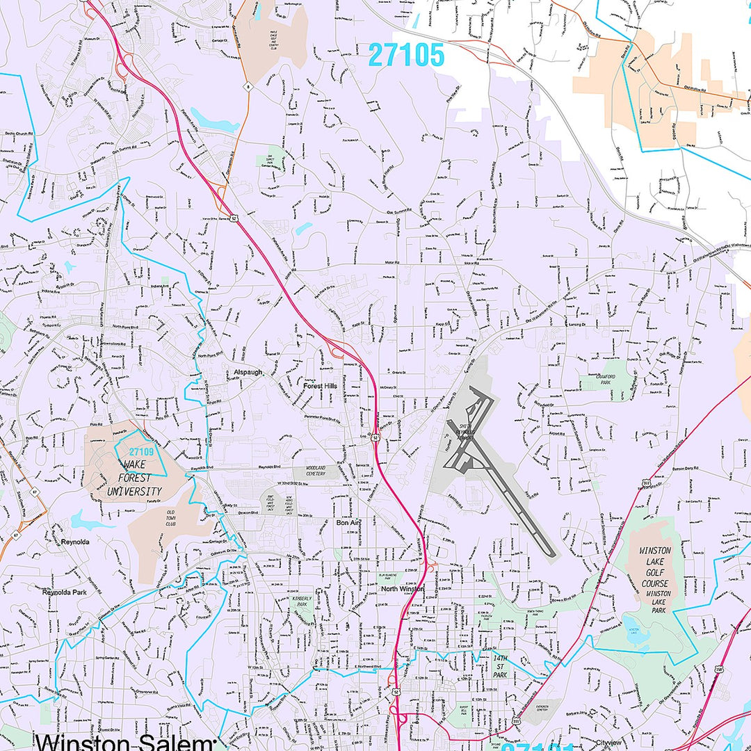 Premium Style Wall Map of Winston Salem NC