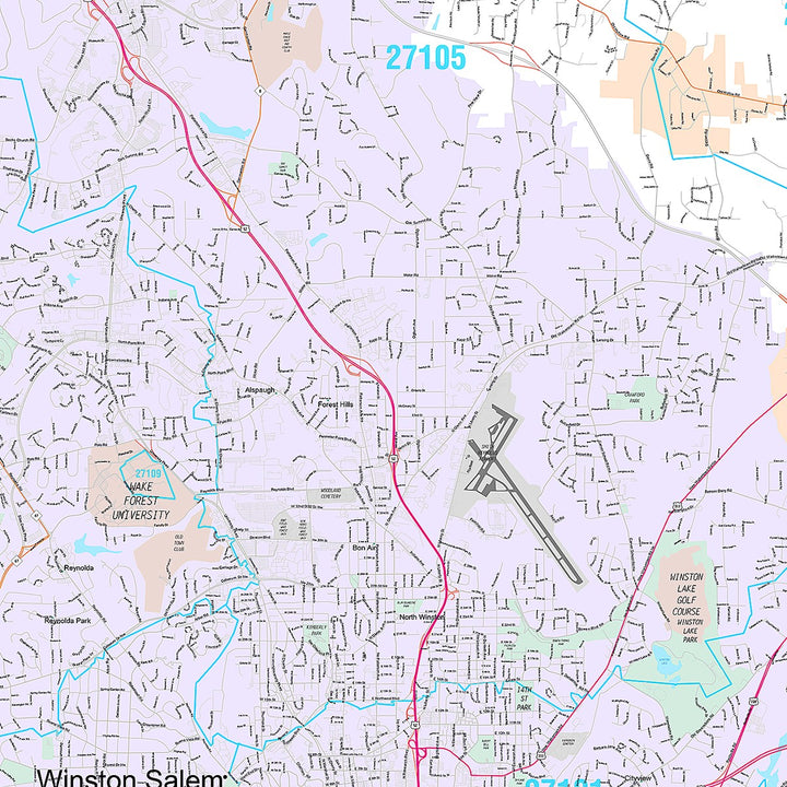 Premium Style Wall Map of Winston Salem NC