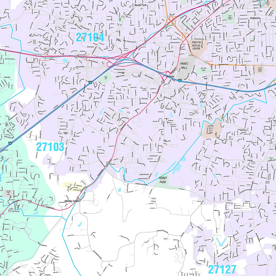 Premium Style Wall Map of Winston Salem NC