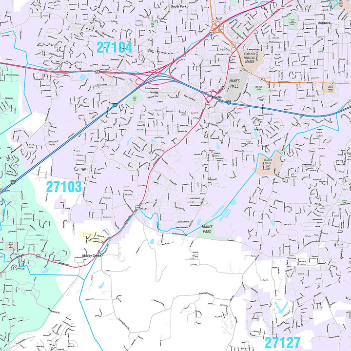 Premium Style Wall Map of Winston Salem NC