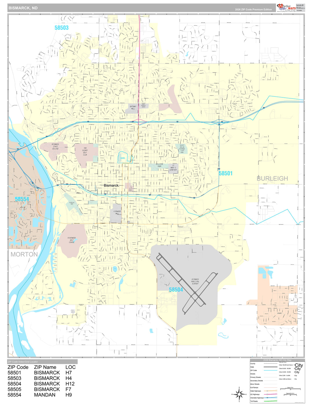 Premium Style Wall Map of Bismarck, ND