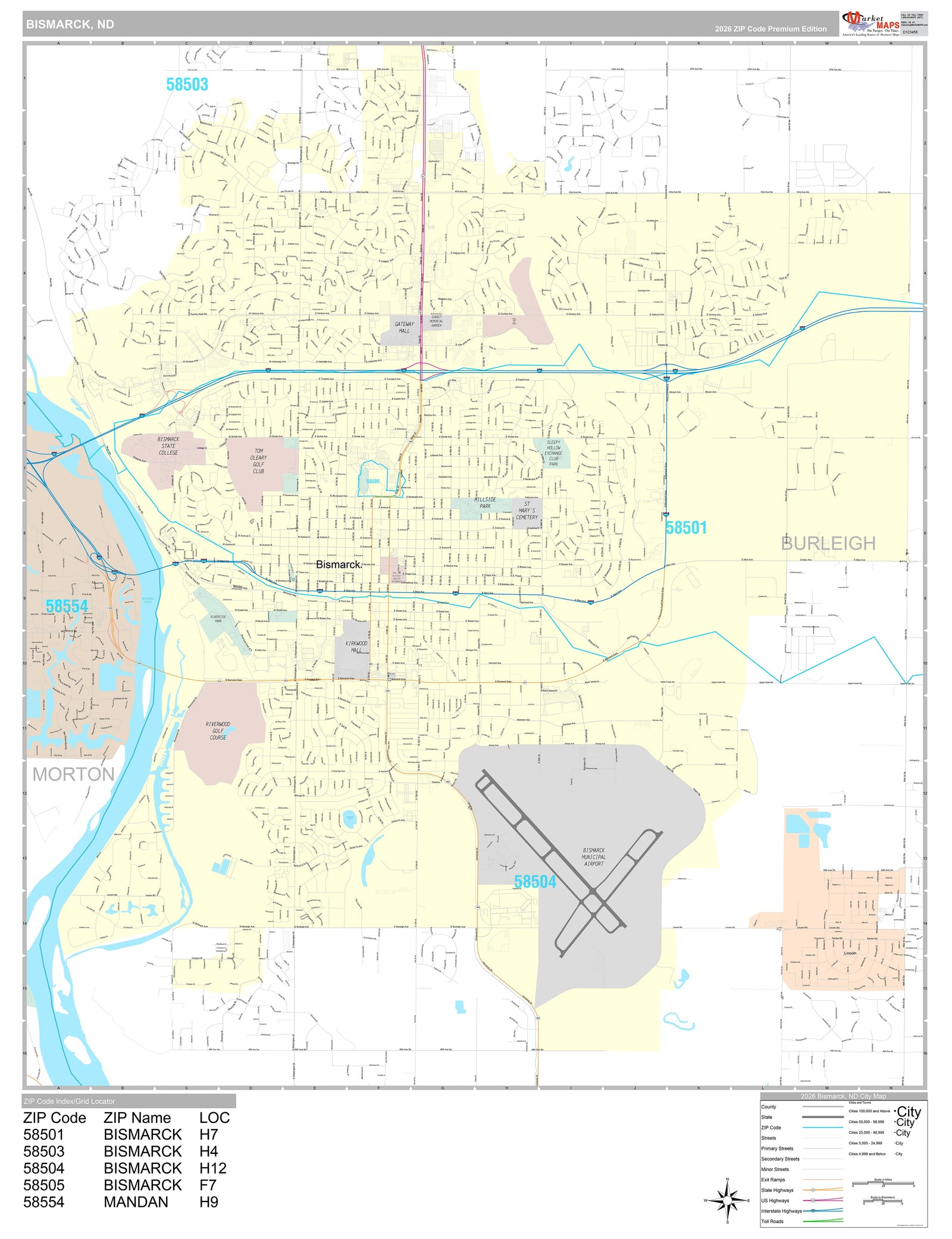 Premium Style Wall Map of Bismarck, ND