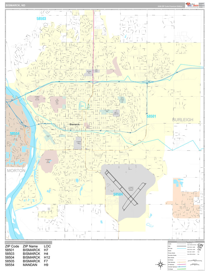 Premium Style Wall Map of Bismarck, ND