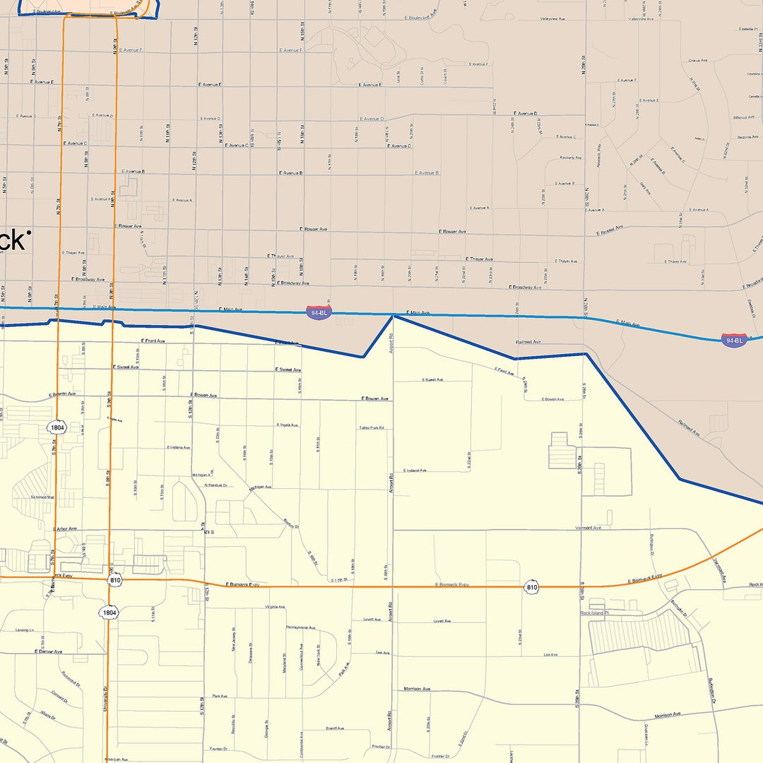 Color Cast Zip Code Style Wall Map of Bismarck, ND