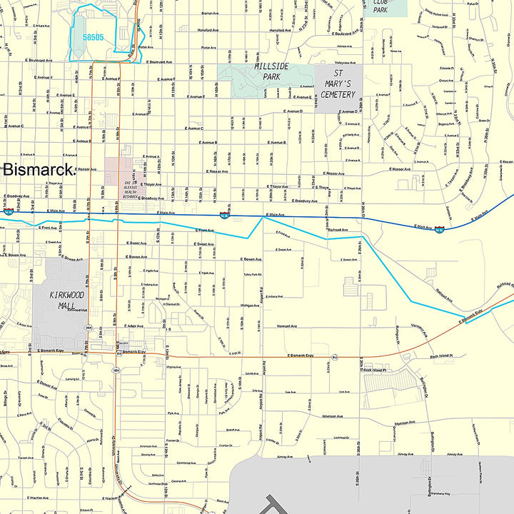 Premium Style Wall Map of Bismarck, ND