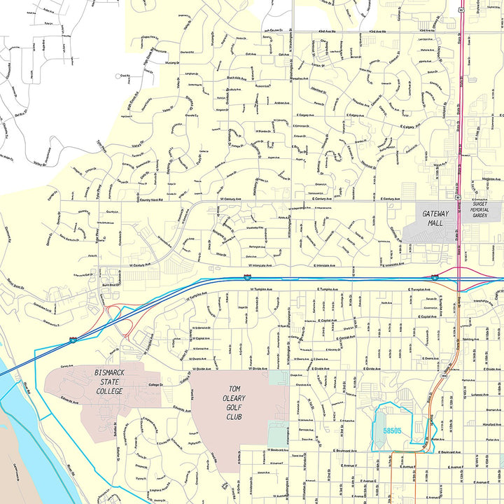 Premium Style Wall Map of Bismarck, ND