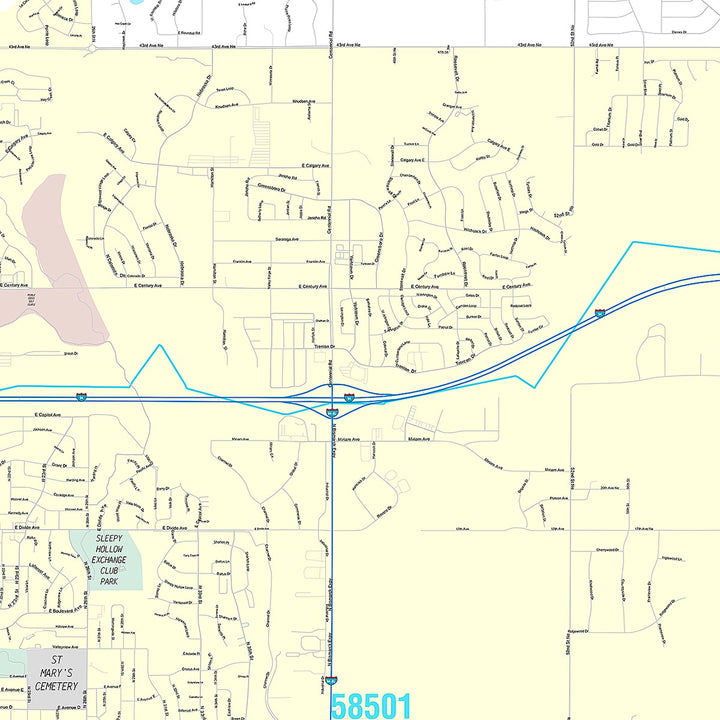Premium Style Wall Map of Bismarck, ND