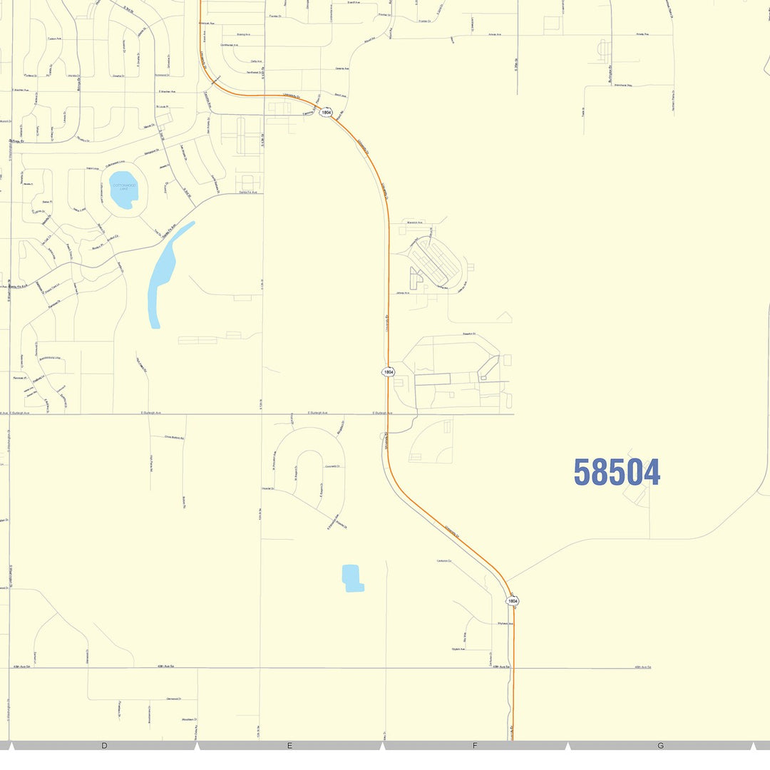 Color Cast Zip Code Style Wall Map of Bismarck, ND