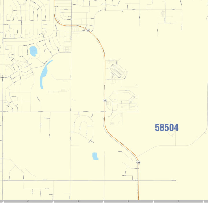 Color Cast Zip Code Style Wall Map of Bismarck, ND
