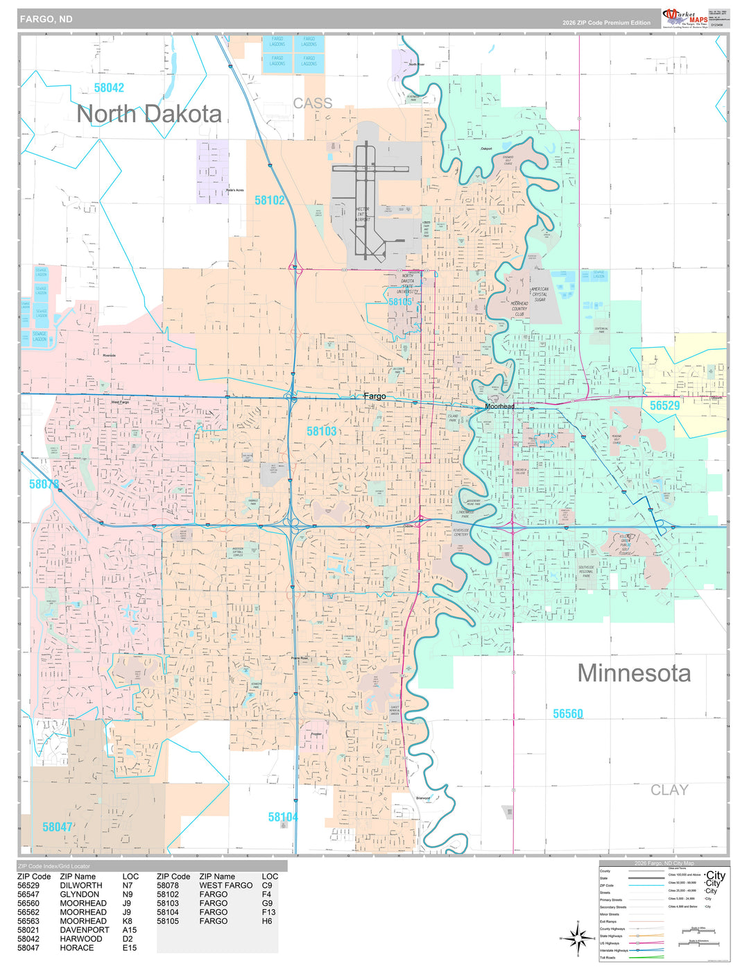 Premium Style Wall Map of Fargo, ND
