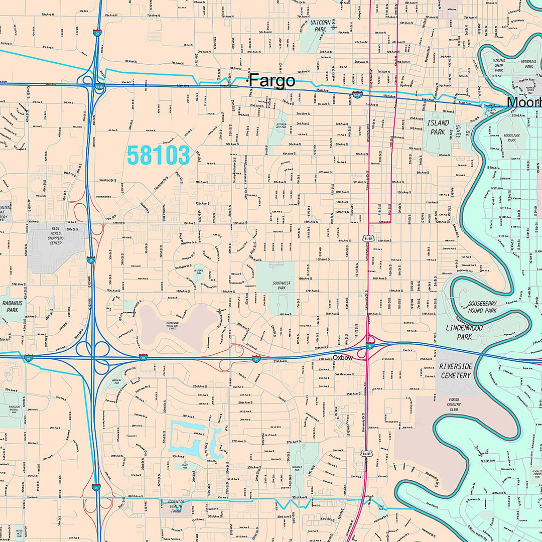 Premium Style Wall Map of Fargo, ND