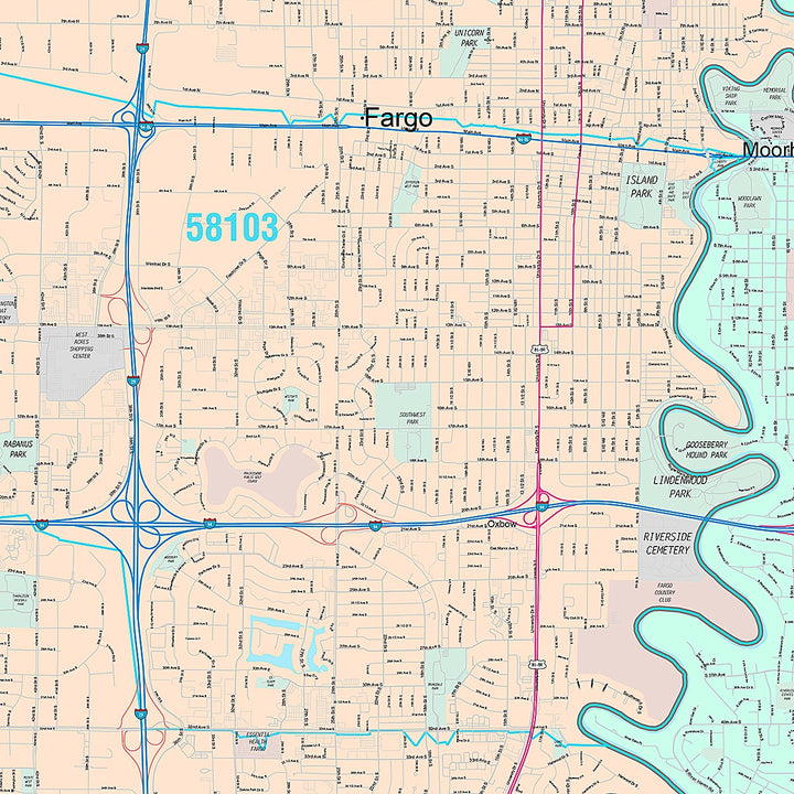 Premium Style Wall Map of Fargo, ND