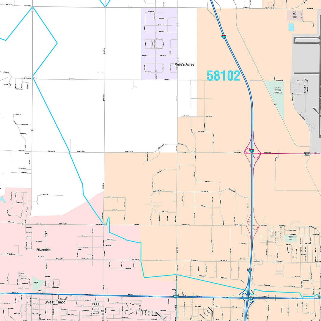 Premium Style Wall Map of Fargo, ND
