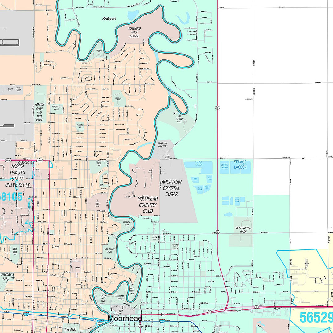Premium Style Wall Map of Fargo, ND