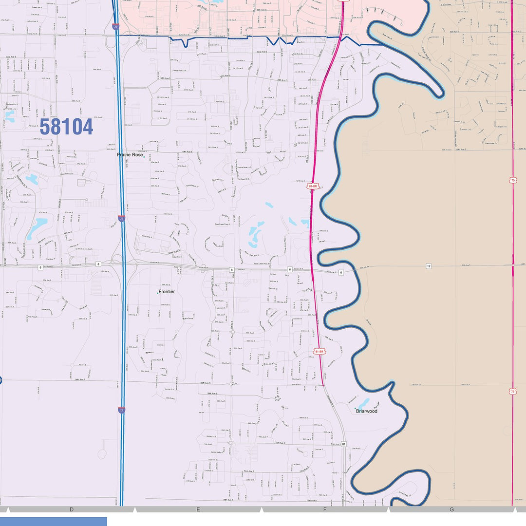 Color Cast Zip Code Style Wall Map of Fargo, ND