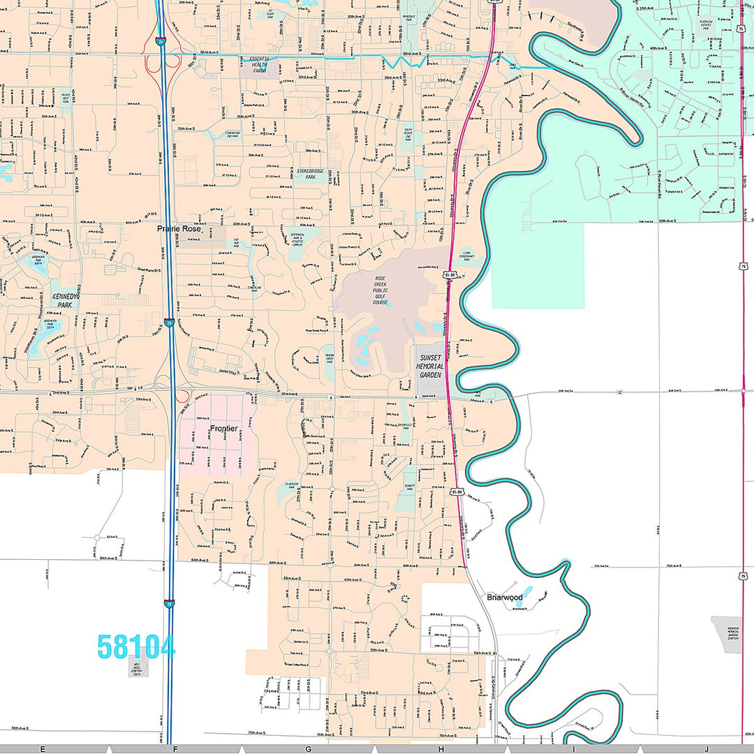 Premium Style Wall Map of Fargo, ND