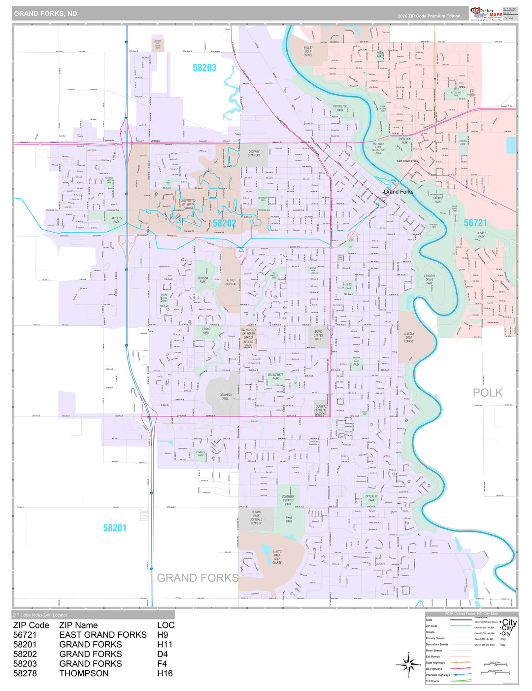 Premium Style Wall Map of Grand Forks, ND