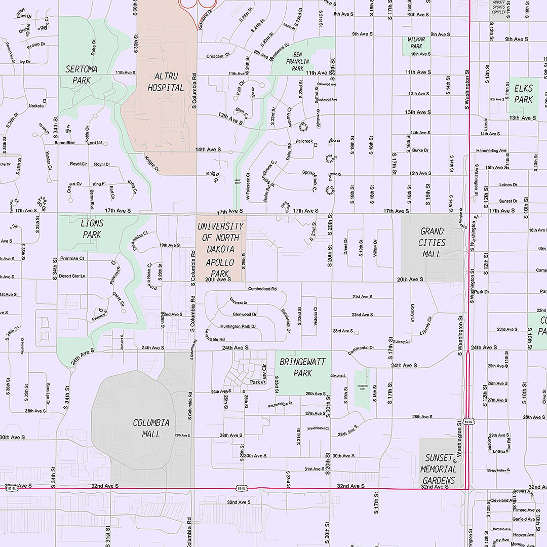 Premium Style Wall Map of Grand Forks, ND
