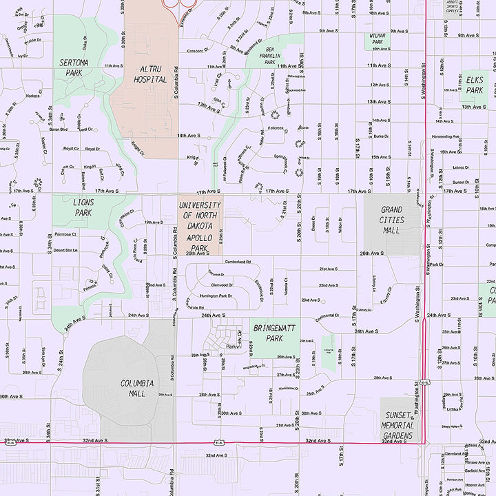 Premium Style Wall Map of Grand Forks, ND