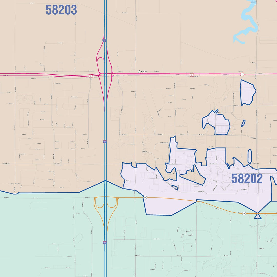 Color Cast Zip Code Style Wall Map of Grand Forks, ND