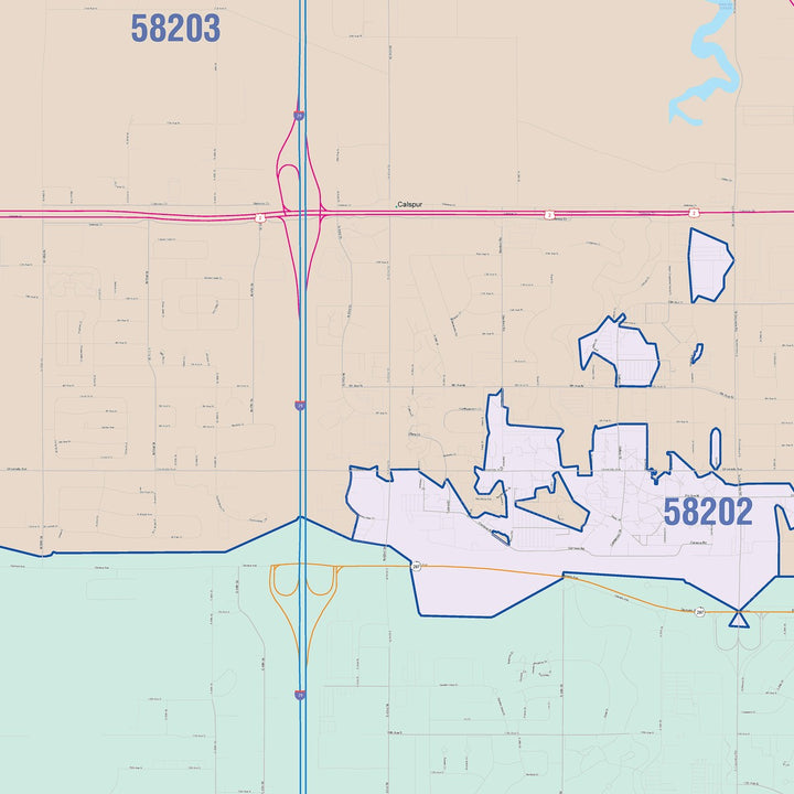 Color Cast Zip Code Style Wall Map of Grand Forks, ND