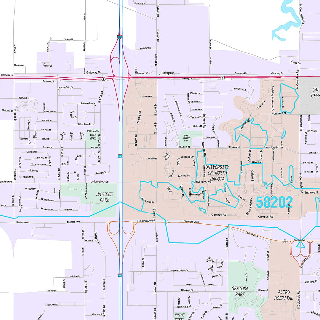 Premium Style Wall Map of Grand Forks, ND