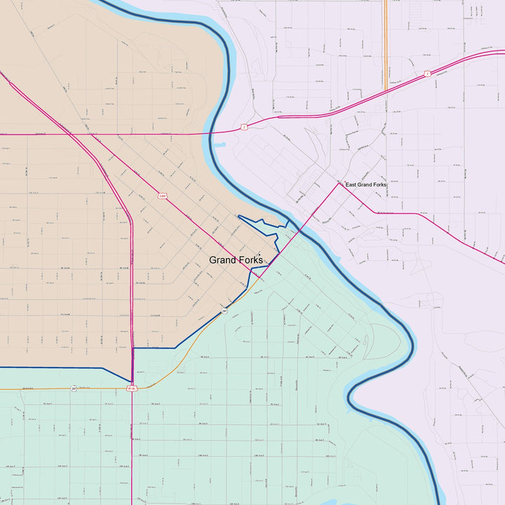 Color Cast Zip Code Style Wall Map of Grand Forks, ND