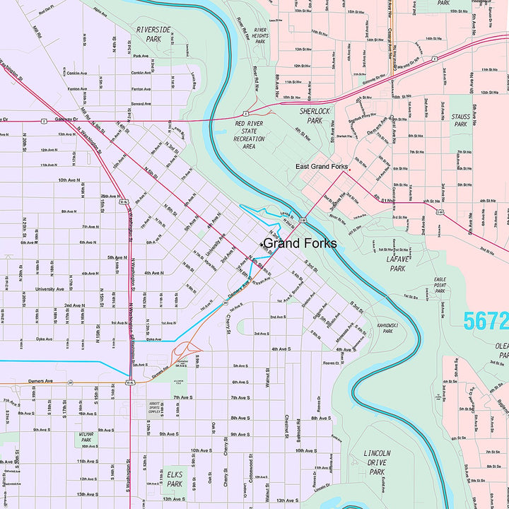 Premium Style Wall Map of Grand Forks, ND