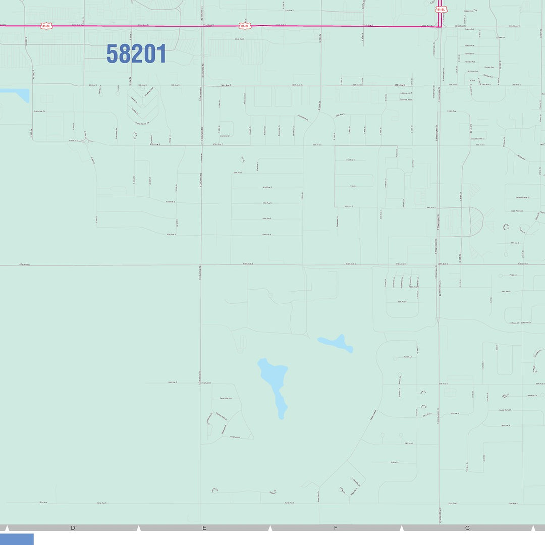 Color Cast Zip Code Style Wall Map of Grand Forks, ND