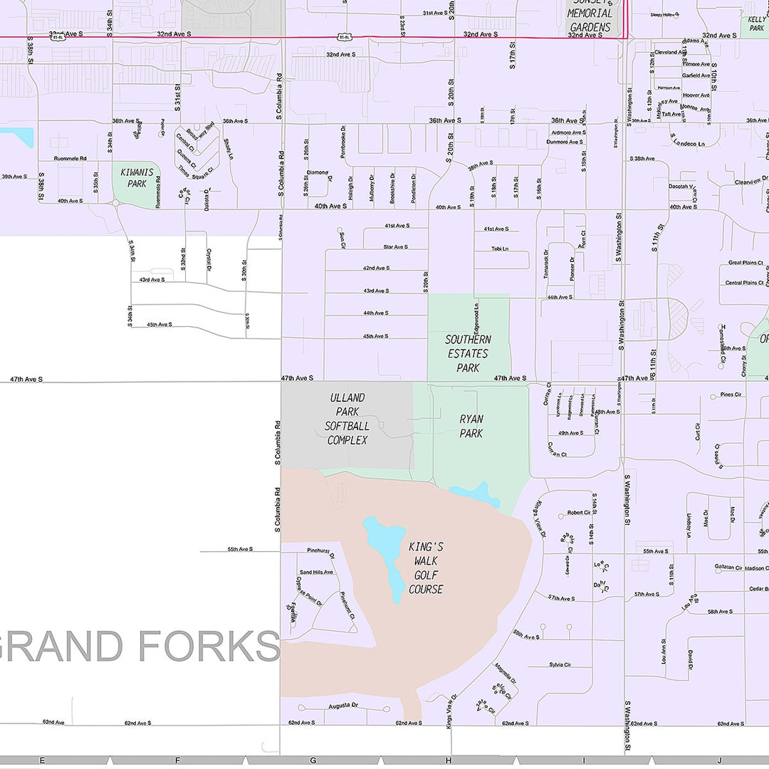 Premium Style Wall Map of Grand Forks, ND