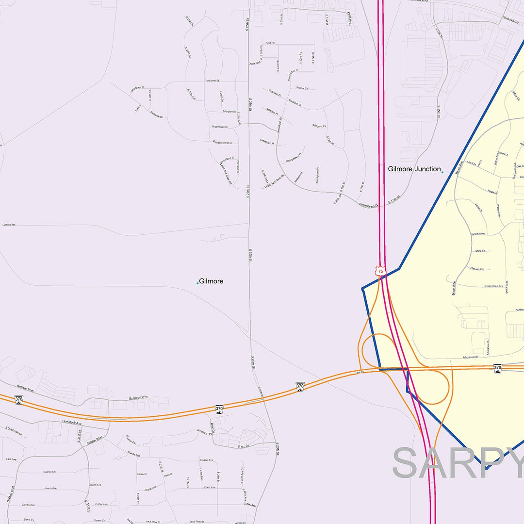 Color Cast Zip Code Style Wall Map of Bellevue, NE