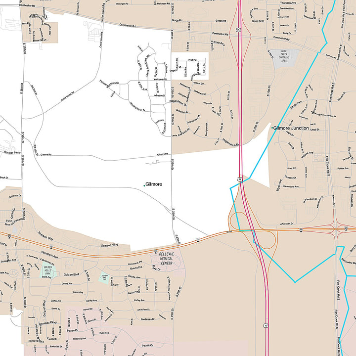 Premium Style Wall Map of Bellevue, NE