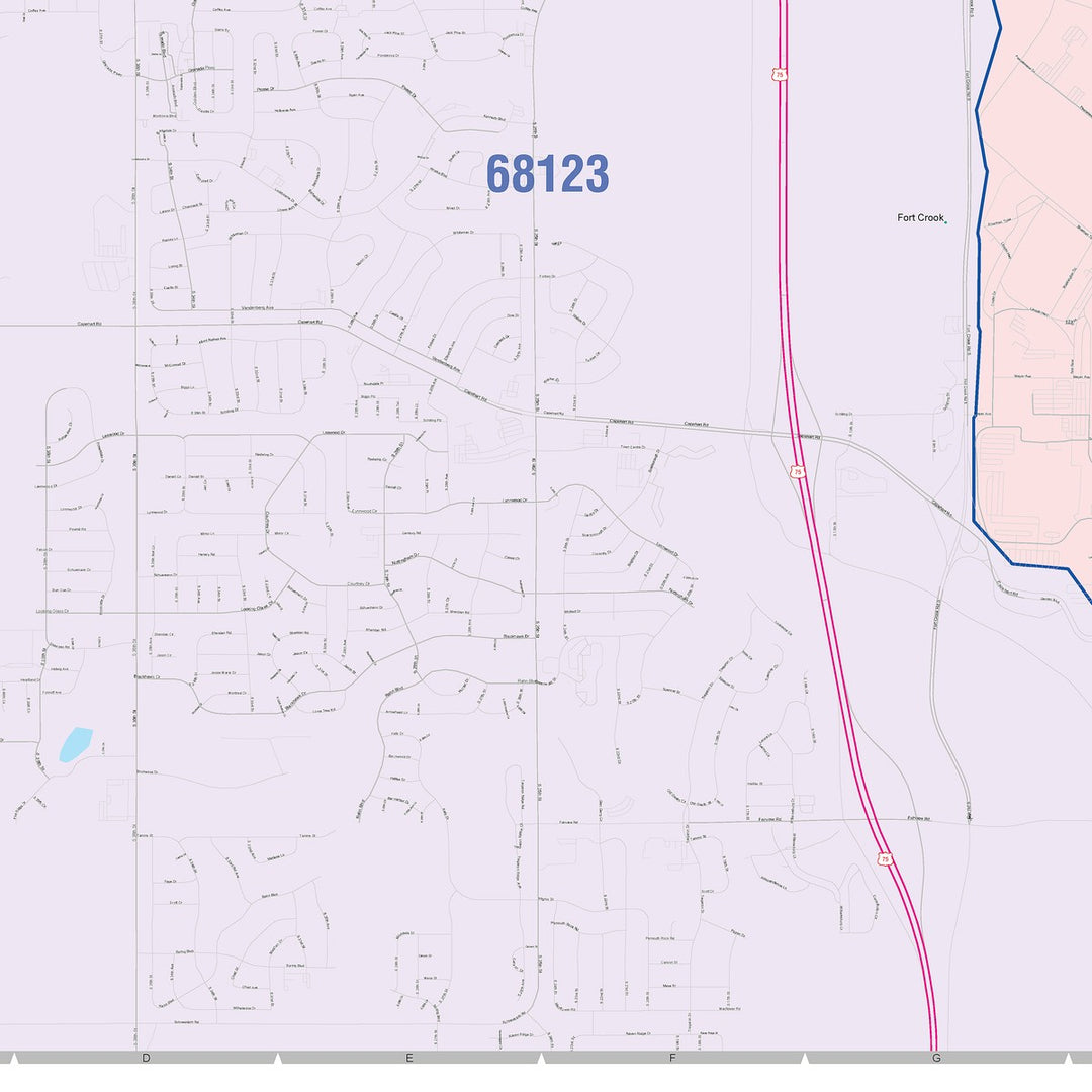 Color Cast Zip Code Style Wall Map of Bellevue, NE