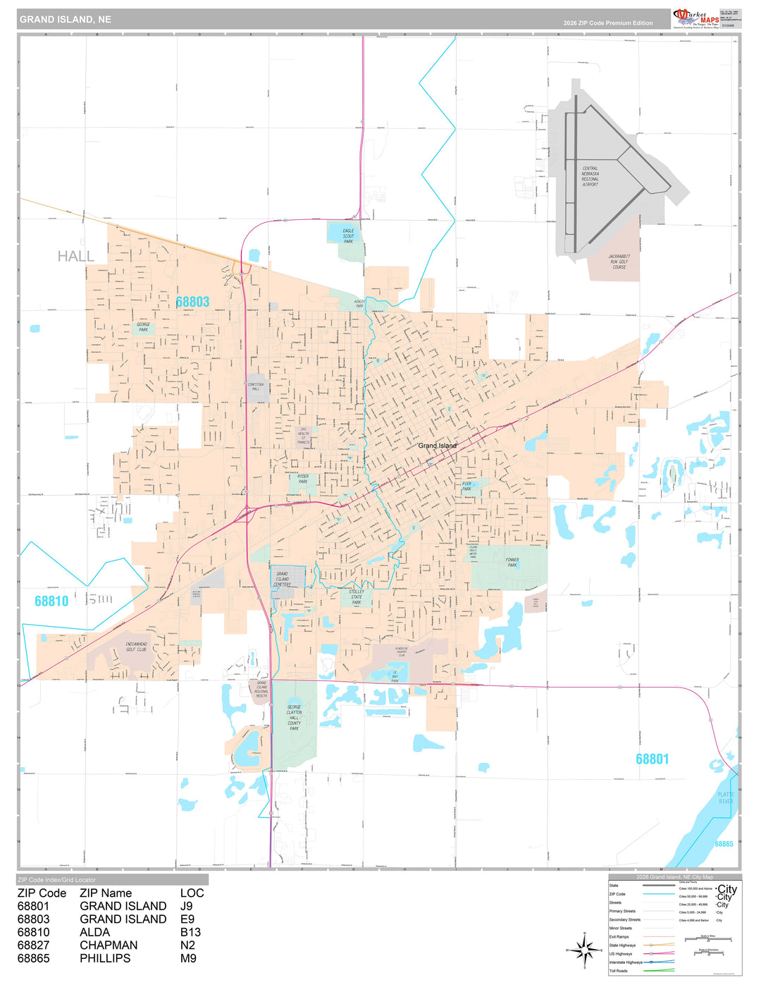 Premium Style Wall Map of Grand Island, NE