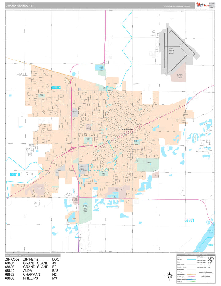 Premium Style Wall Map of Grand Island, NE