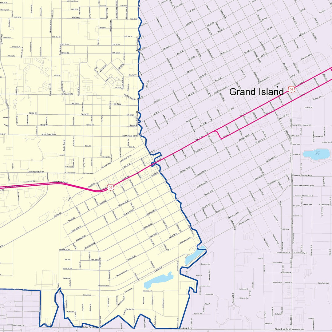 Color Cast Zip Code Style Wall Map of Grand Island, NE