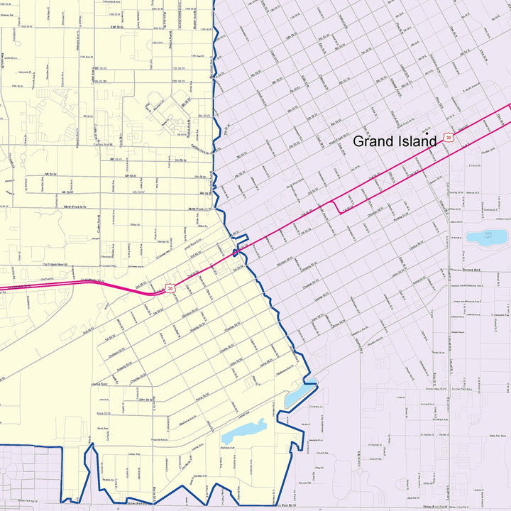 Color Cast Zip Code Style Wall Map of Grand Island, NE