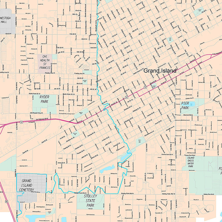 Premium Style Wall Map of Grand Island, NE