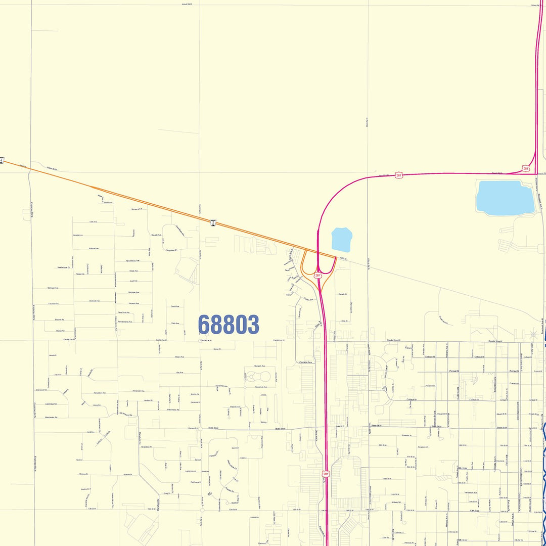 Color Cast Zip Code Style Wall Map of Grand Island, NE
