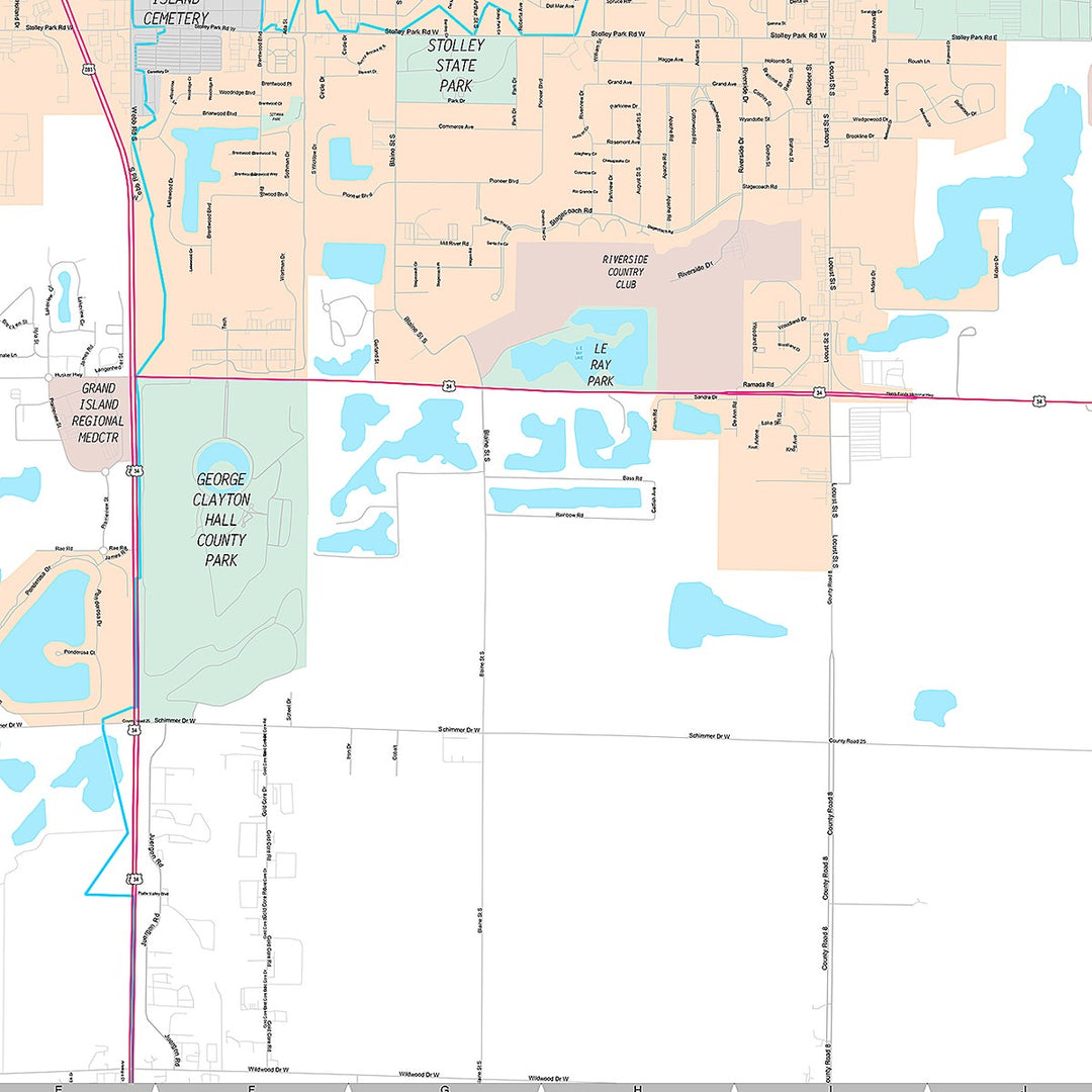 Premium Style Wall Map of Grand Island, NE